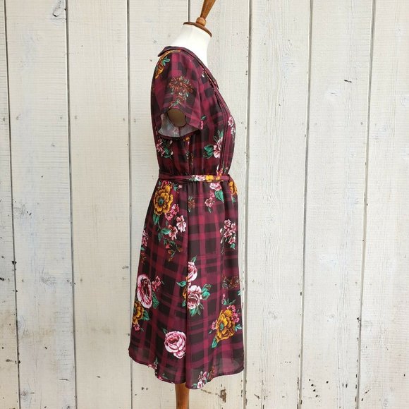 Modcloth Vintage Style Floral Check Dress Size L - Picture 2 of 6